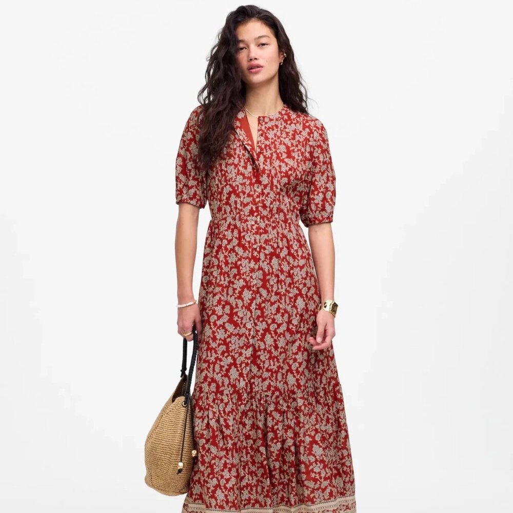 NWT Madewell Pintucked Puff-Sleeve Midi Dress in Floral Size 4 Small Retail $148